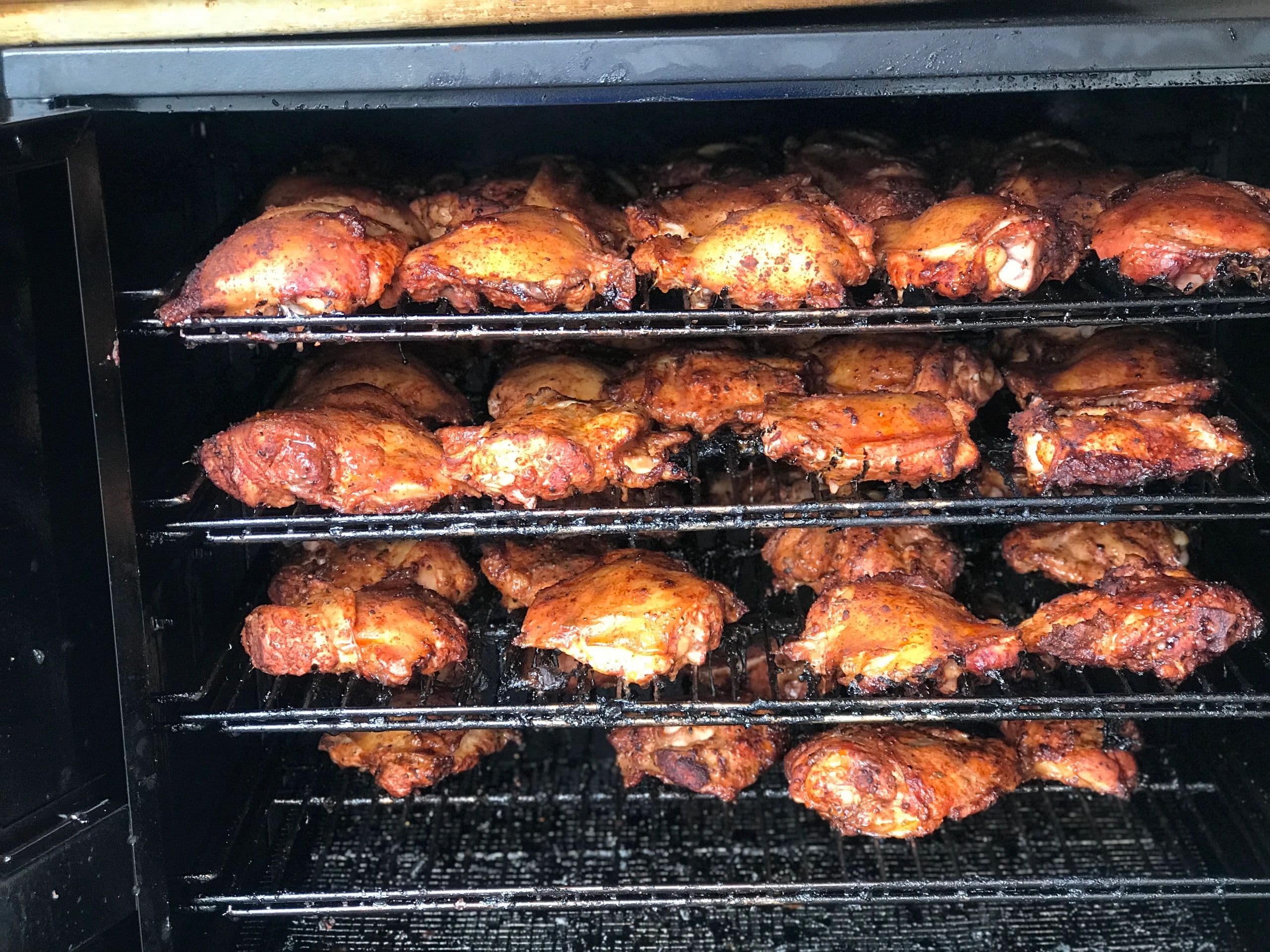 Chicken thighs in the smoker